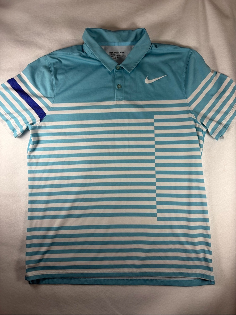 Nike Men’s Turquoise and White Striped Polo with Navy Accent